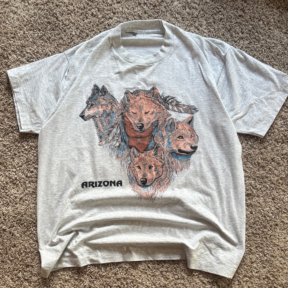 Vintage 90s Arizona Wolves Mens L Grey Single Stitch Nature Wildlife Graphic Tee